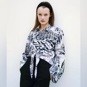 ZARA Tied Printed Top Medium